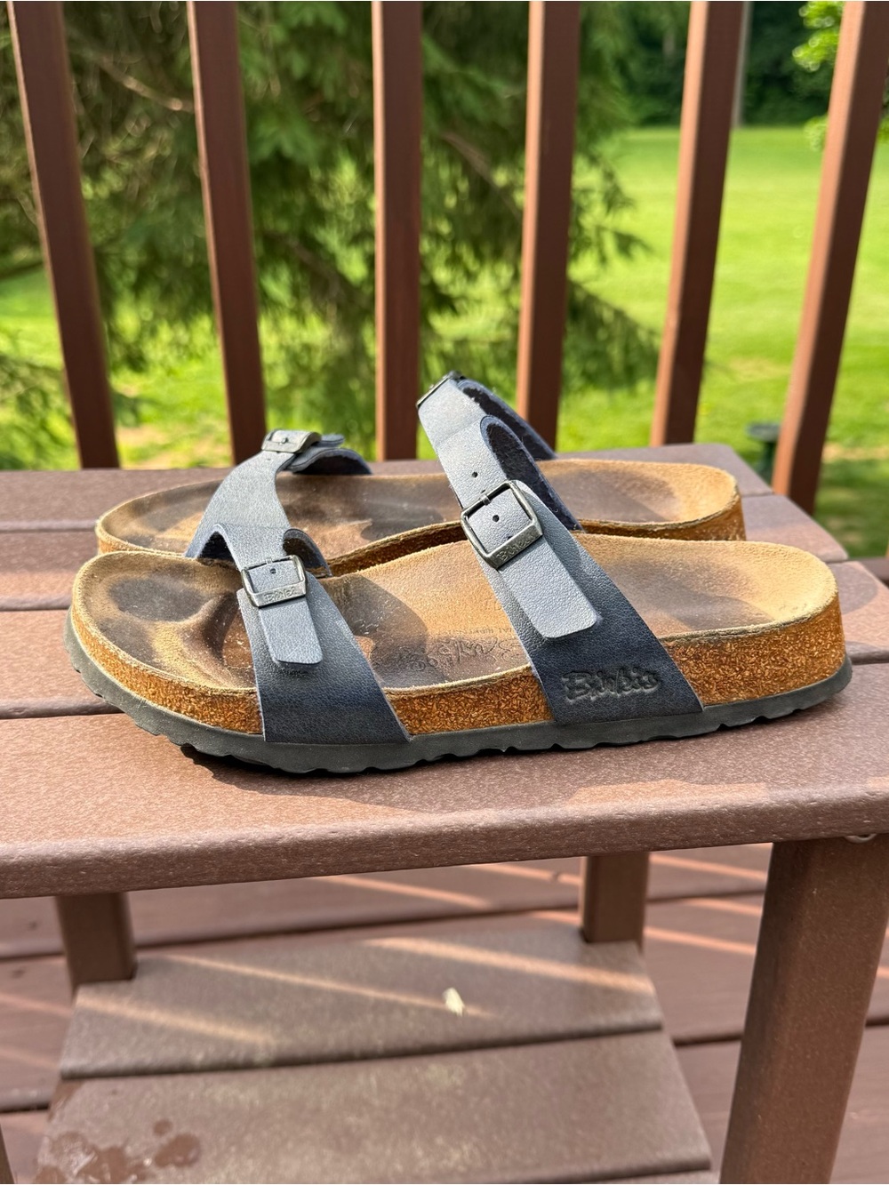 Birkenstock Sydney Navy Slide Sandals with Double Buckle Straps Leather Size 6